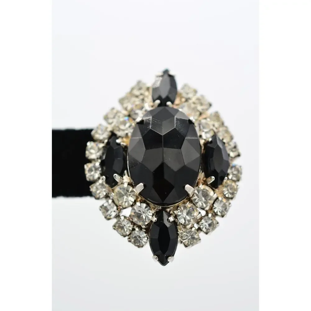 Vintage Black Clear Rhinestone Crystal Cluster Statement Clip On Earrings BinAF